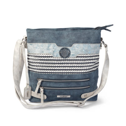 Rieker Damen Handtasche H1346-16 in Ozeanblau-Grau aus Kunstleder mit Reißverschluss. Handtasche Vorderseite.