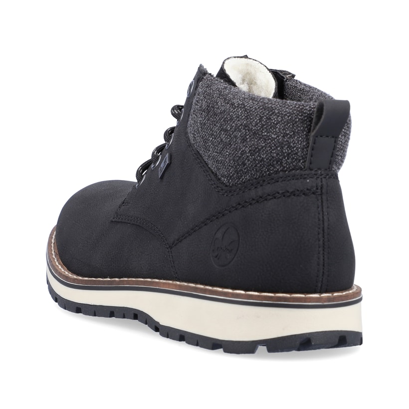 Urbanschwarze Rieker Herren Schnürstiefel 38419-00 mit einer robusten Profilsohle. Schuh von oben