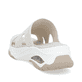 Beige vegane Rieker Damen Pantoletten W3150-60 mit einem Gummizug. Schuh von hinten.