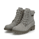 
Silbergraue Rieker Damen Schnürstiefel Y9125-40 mit Schnürung und Reißverschluss. Schuhpaar schräg.