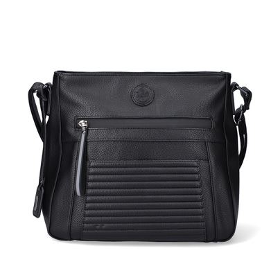 Rieker Damen Handtasche H1481-00 in Tiefschwarz aus Kunstleder mit Reißverschluss. Handtasche Vorderseite.