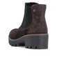 Dunkelbraune Rieker Damen Chelsea Boots 79265-25 aus Rauleder mit einem Gummizug. Schuh von hinten.