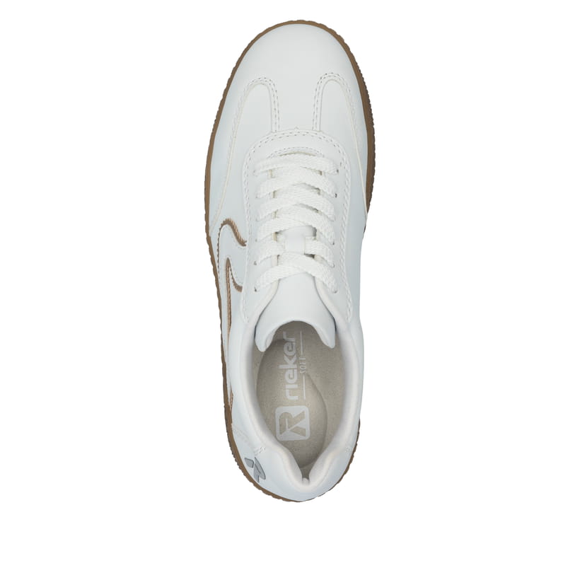 Weiße Rieker Damen Sneaker Low M5512-81 mit einer Schnürung. Schuh von oben.