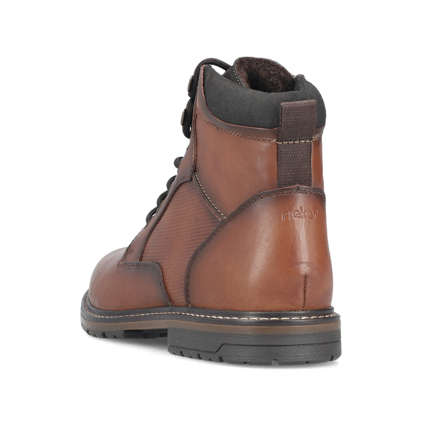 Braune Rieker Herren Schnürstiefel 13731-22 aus Glattleder mit Reißverschluss. Schuh von hinten.