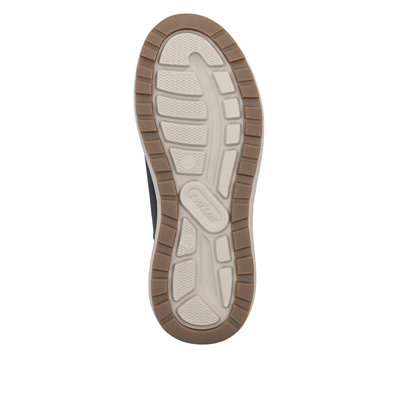 Dunkelblau-braune Rieker Herren Slipper 06058-14 mit Gummizug sowie Extraweite H. Schuh Laufsohle.