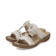 Cremeweiße Rieker Damen Pantoletten 628M6-80 mit einem Klettverschluss. Schuh Außenseite gespiegelt.