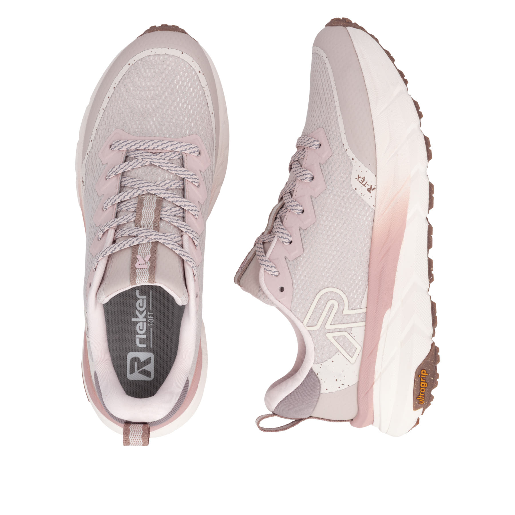 Beige Rieker Sport Damen Sneaker Low W4501-60. Schuh von oben, liegend.
