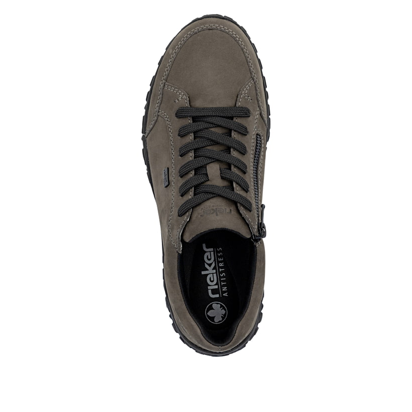 Dunkelgraue Rieker Herren Schnürschuhe 08101-45 aus Rauleder. Schuh von oben.