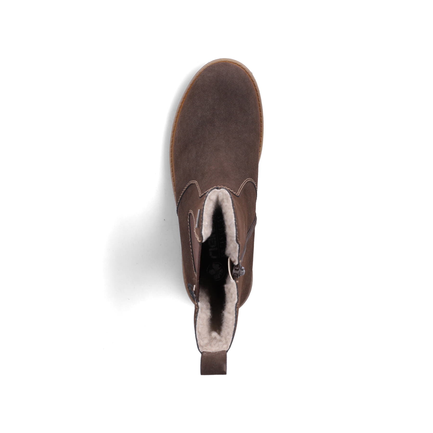 Dunkelbraune Rieker Damen Chelsea Boots 73260-25 mit einem Reißverschluss. Schuh von oben.