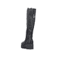 Schwarze Rieker Damen Hochschaftstiefel 74597-00 mit einem Reißverschluss. Schuh von hinten.