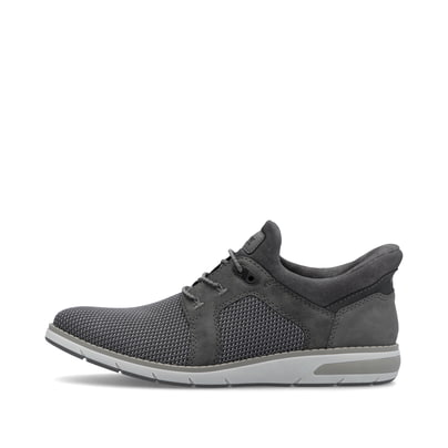 Graue Rieker Herren Slipper 11358-42 mit Ready2GO Slip-in Feature sowie Gummizug. Schuh Außenseite.