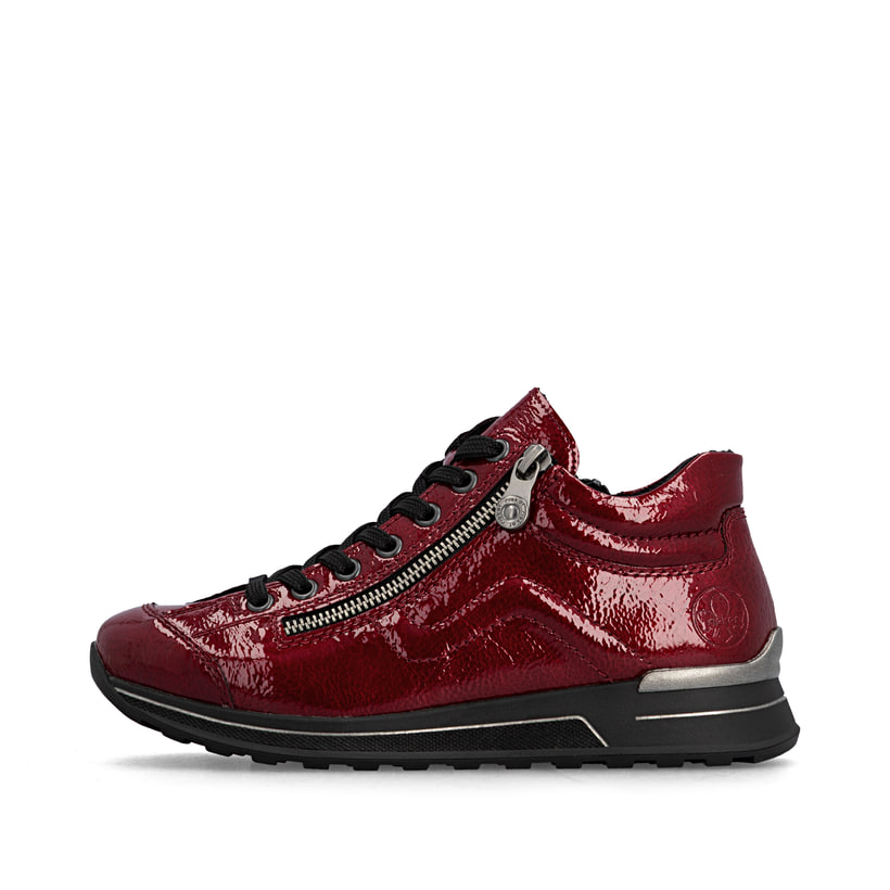 Rote Rieker Damen Sneaker Low N1400-33 mit Reißverschluss sowie der Extraweite H. Schuh Außenseite.