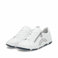 Weiße Rieker Damen Schnürschuhe 42424-80 mit runden Ziernähten. Schuhpaar seitlich schräg.
