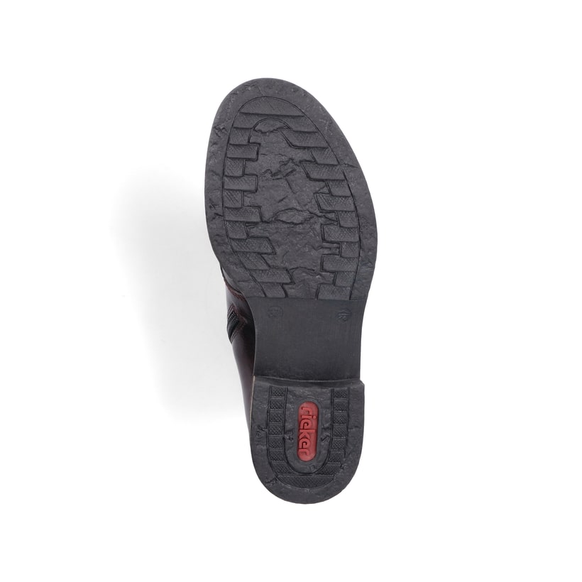 Schwarzrote Rieker Damen Schnürstiefel 74802-35 mit trendiger Schnalle. Schuh Laufsohle.