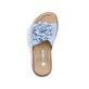 Blaue Rieker Damen Pantoletten V1562-10 mit dekorativer Blume. Schuh von oben.