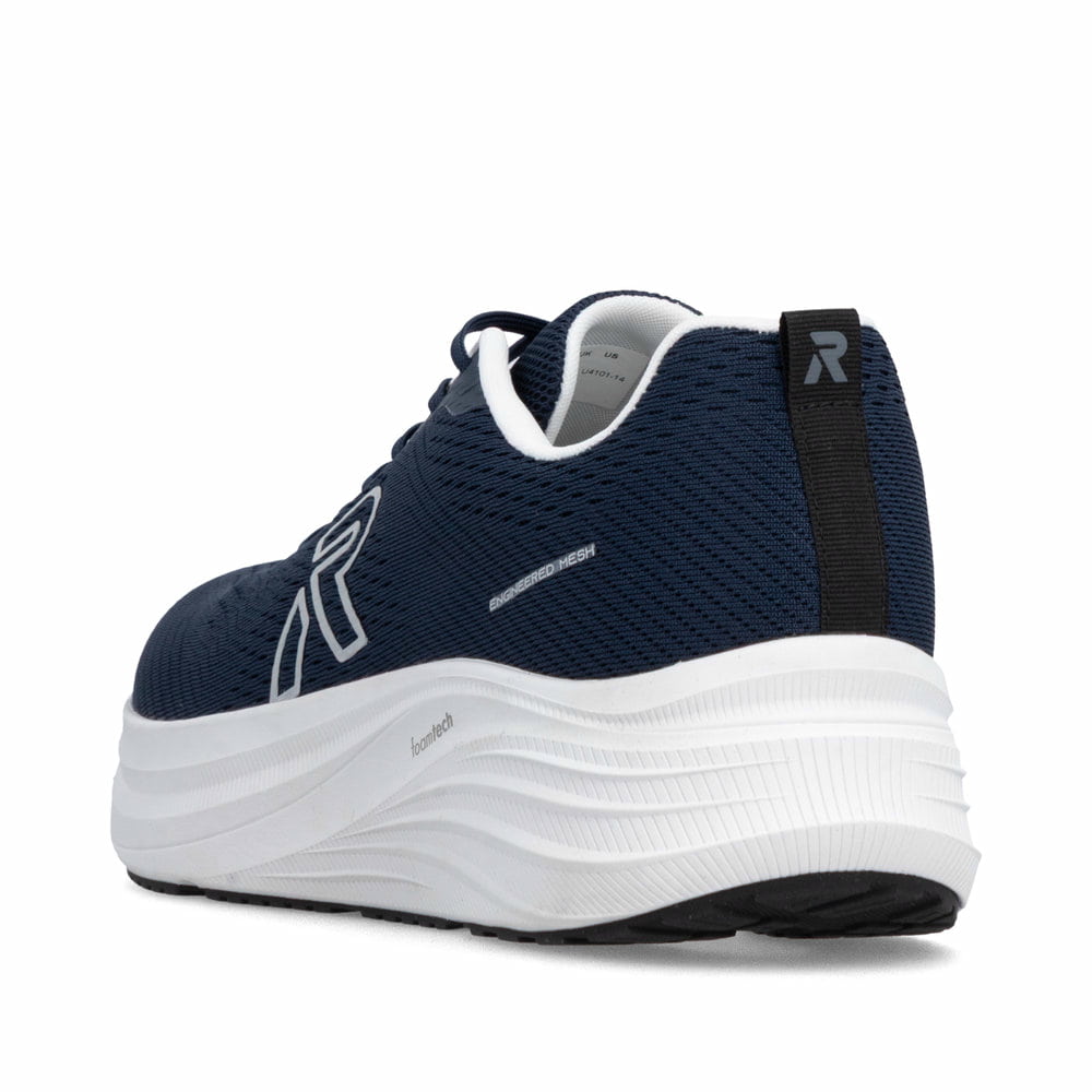 Blaue Rieker Herren Sneaker Low U4101-14 mit Schnürung sowie abgesetztem Logo. Schuh von hinten.