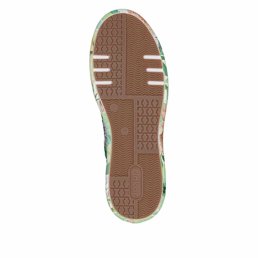 Baskets basses Rieker multicolores pour femme M7711-91 avec motif floral. Semelle extérieure de la chaussure.