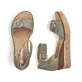 Grüne Rieker Keilsandaletten 63780-52 mit trendigen Schnalle. Schuh von oben, liegend.
