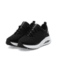 Schwarze vegane Rieker Damen Sneaker Low W2701-00 mit einer Schnürung. Schuhpaar seitlich schräg.