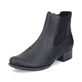 
Mitternachtsschwarze Rieker Damen Chelsea Boots 78600-01 mit einer Profilsohle. Schuh seitlich schräg