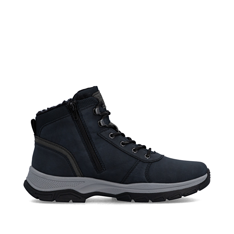 Dunkelblau-schwarze Rieker Herren Schnürstiefel 30201-14 mit Reißverschluss. Schuh Innenseite.