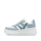 Blaue vegane Rieker Damen Sneaker Low M7815-10 mit einer Schnürung. Schuh Außenseite.