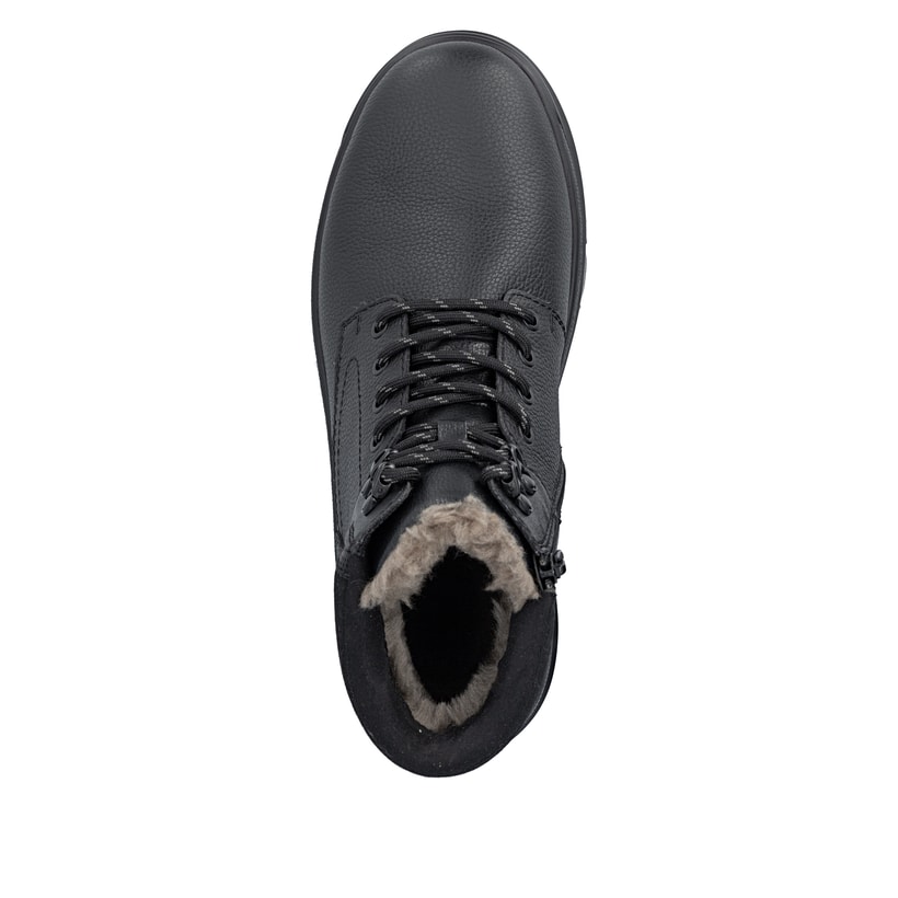 Schwarze Rieker Herren Schnürstiefel F5400-00 aus Glattleder mit Flip-Grip Sohle. Schuh von oben.