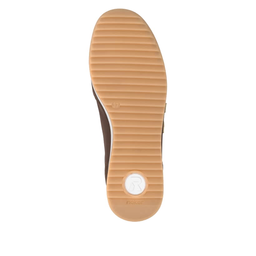 Baskets basses marron Rieker Sport pour femmes W4000-25. Semelle extérieure de la chaussure.