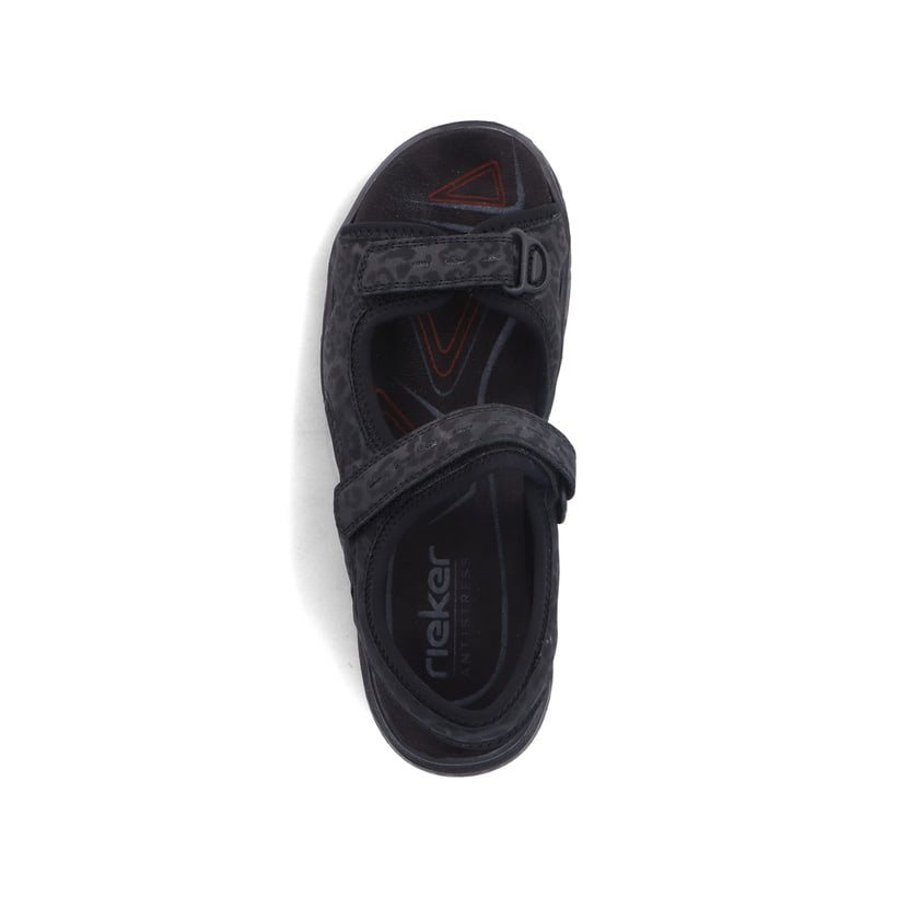 Schwarze vegane Rieker Damen Trekkingsandalen 67666-00 mit Rieker Air. Schuh von oben.
