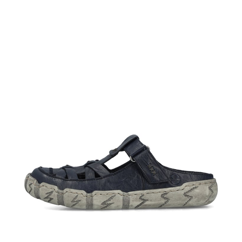 Dunkelblaue Rieker Damen Clogs L0396-14 aus Glattleder mit raffinierten Cut-Outs. Schuh Außenseite.