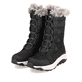 Schwarze Rieker Damen Schnürstiefel W0070-00 mit wasserabweisender TEX-Membran. Schuhpaar seitlich schräg.