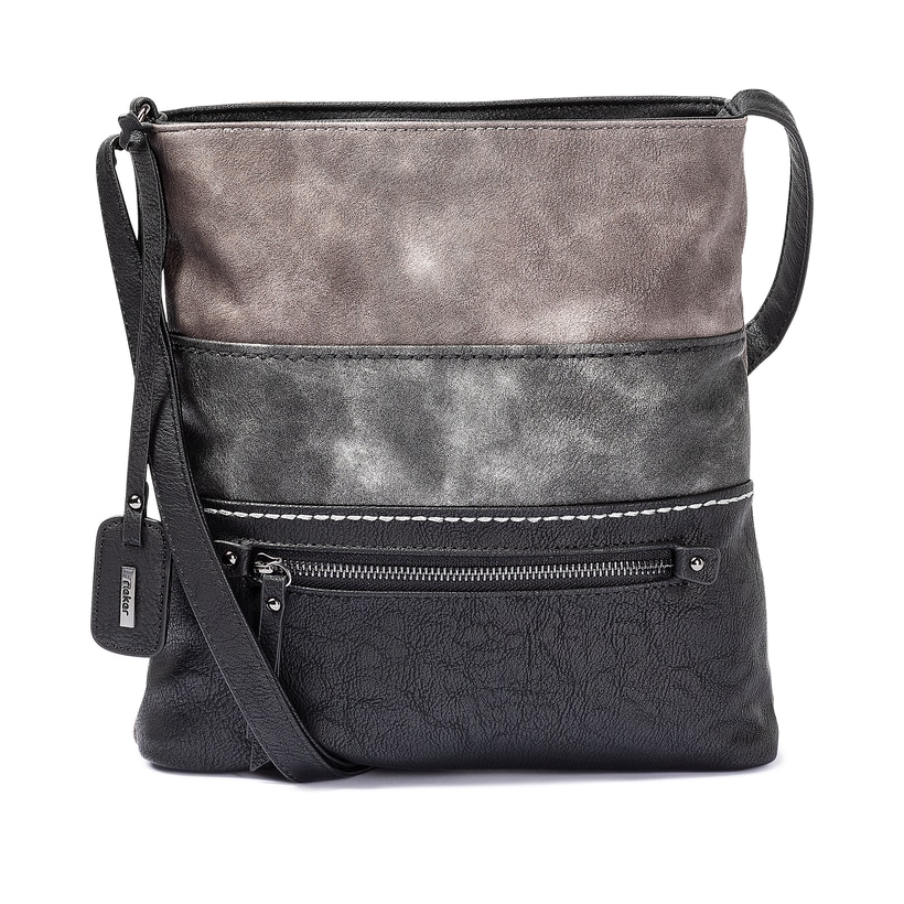 Rieker Damen Handtasche H1301-45 in Stahlschwarz-Grau-Altrosa aus Kunstleder mit Reißverschluss. Handtasche Vorderseite.