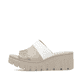 Beige vegane Rieker Damen Pantoletten 68092-62 mit einer extra weichen Decksohle. Schuh Außenseite.