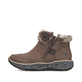 Braune Rieker Damen Kurzstiefel M6560-25 mit Fellkragen sowie Reißverschluss. Schuh Außenseite.