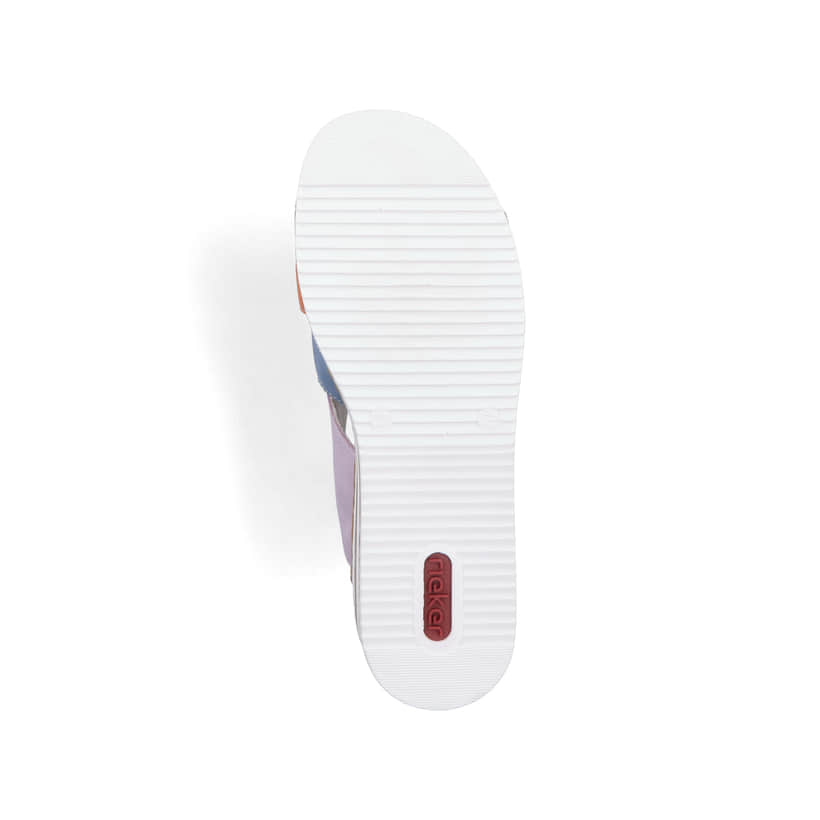 Mehrfarbige Rieker Damen Pantoletten V0260-90 mit der schmalen Passform E 1/2. Schuh Laufsohle.