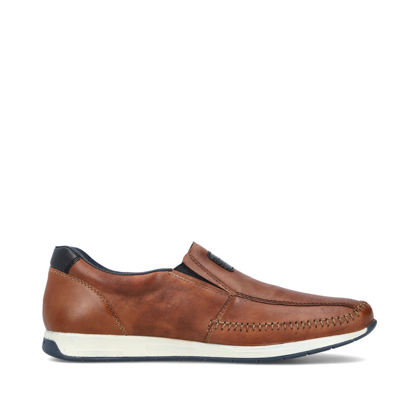 Braune Rieker Herren Slipper 11962-25 aus Glattleder mit modernen Ziernähten. Schuh Innenseite.