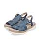 Blaue Rieker Damen Riemchensandalen V2272-14 mit einem Gummizug. Schuhpaar seitlich schräg.