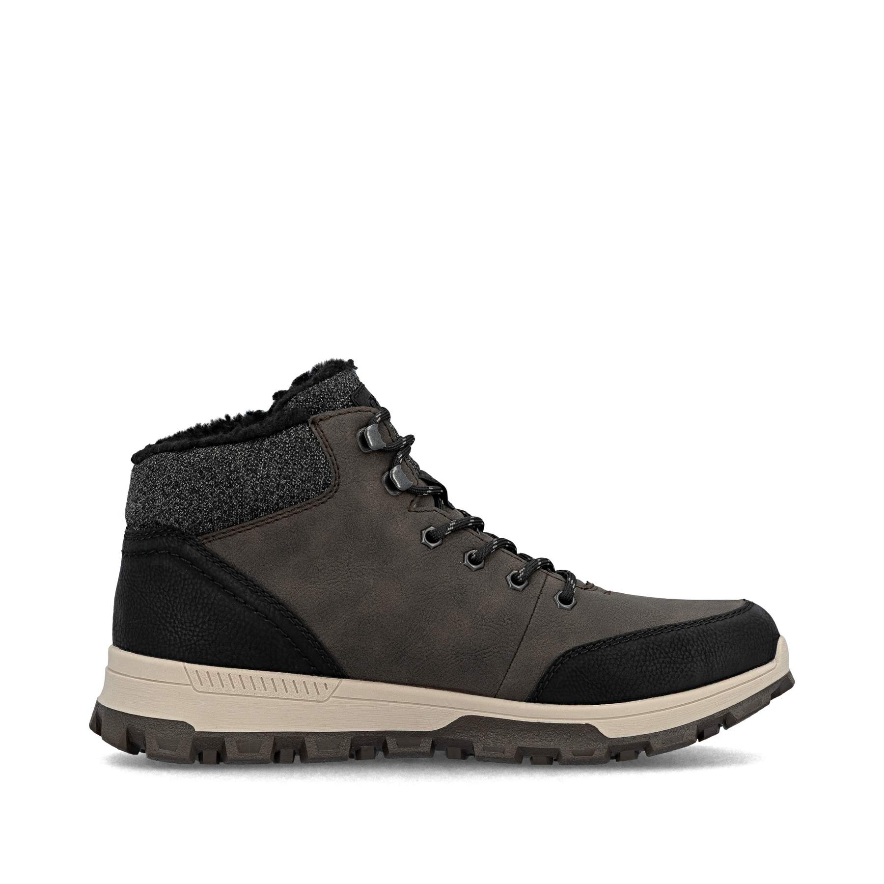 Kaffeebraune Rieker Herren Schnürstiefel 35534-25 mit einer leichten Profilsohle. Schuh Innenseite