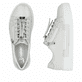 Silberne Rieker Damen Sneaker Low N4960-90 mit dekorativer Prägung. Schuh von oben, liegend.
