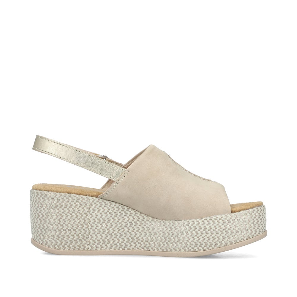 Beige Rieker Damen Sandalen 69460-62 mit moderner Spannnaht. Schuh Innenseite.