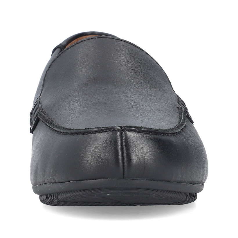 Glanzschwarze Rieker Herren Slipper 09557-00 mit der Komfortweite G 1/2. Schuh von vorne.