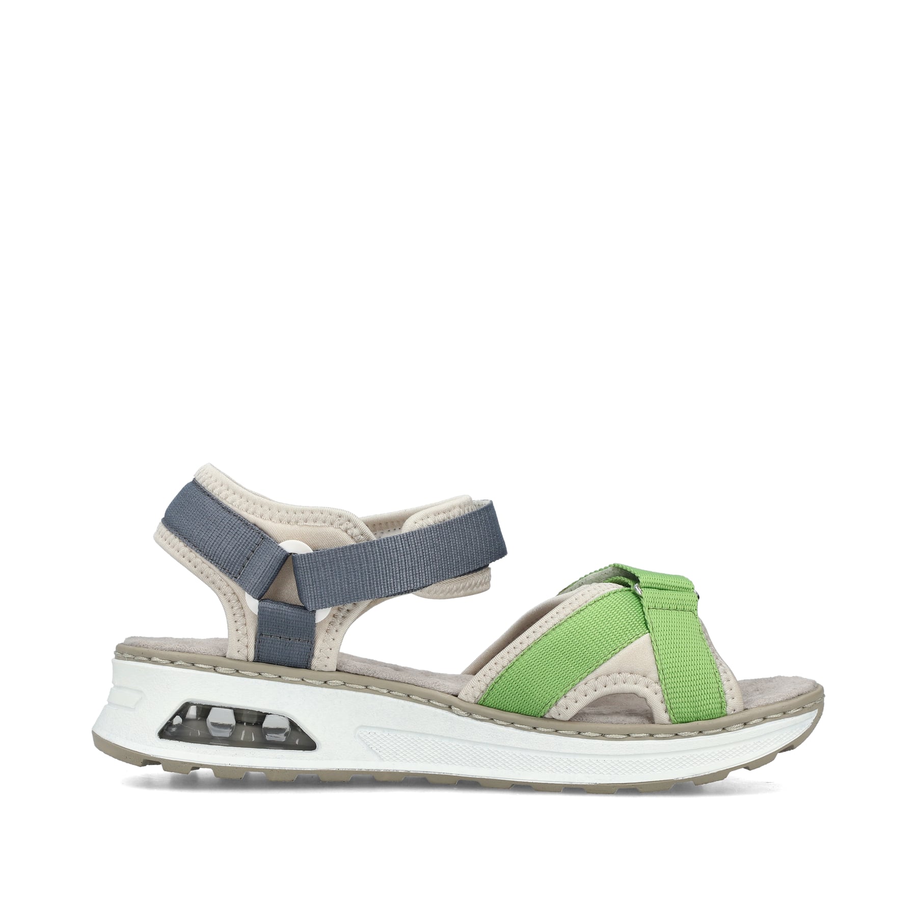 Mehrfarbige Rieker Damen Trekkingsandalen 65660-90 mit Rieker Air Sohlenfenster. Schuh Innenseite.