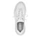 Weiße Rieker Damen Slipper W2503-80 mit Gummizug sowie einer flexiblen Sohle. Schuh von oben.