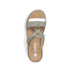 Grüne Rieker Damen Pantoletten V1396-52 mit einem Klettverschluss. Schuh von oben.