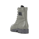 
Graugrüne Rieker Damen Biker Boots 78510-54 mit Schnürung und Reißverschluss. Schuh von hinten