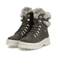 Dunkelgraue Rieker Damen Schnürstiefel W2100-45 aus Rauleder. Schuhpaar seitlich schräg.
