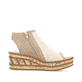 Beige Rieker Keilsandaletten 68180-60 mit dekorativer Blume sowie Reißverschluss. Schuh Innenseite.
