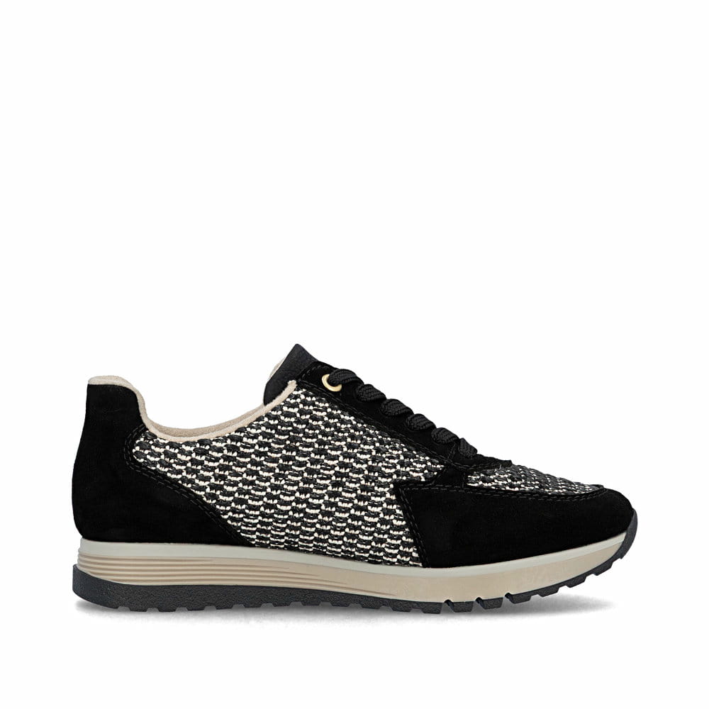 Baskets basses Rieker noires pour femme 49010-01 avec fermeture éclair. Côté intérieur de la chaussure.