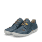 Blaue Rieker Damen Schnürschuhe 52528-14 mit einer extra weichen Decksohle. Schuhpaar seitlich schräg.