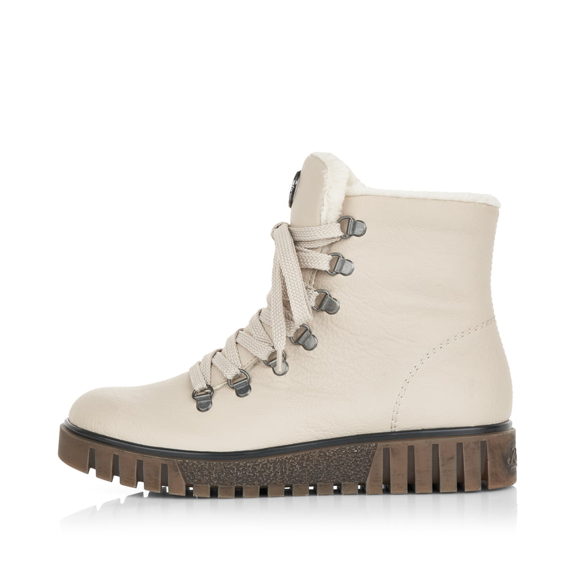 Braunbeige Rieker Damen Stiefeletten Y2594-20 mit Reißverschluss sowie Blockabsatz. Schuh Innenseite